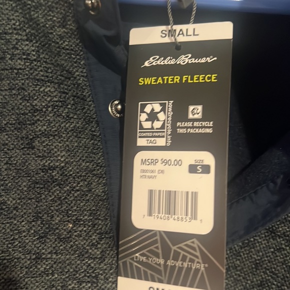 Men’s Eddie Bauer  blue sweater, fleece size, small with pockets new - Picture 5 of 9